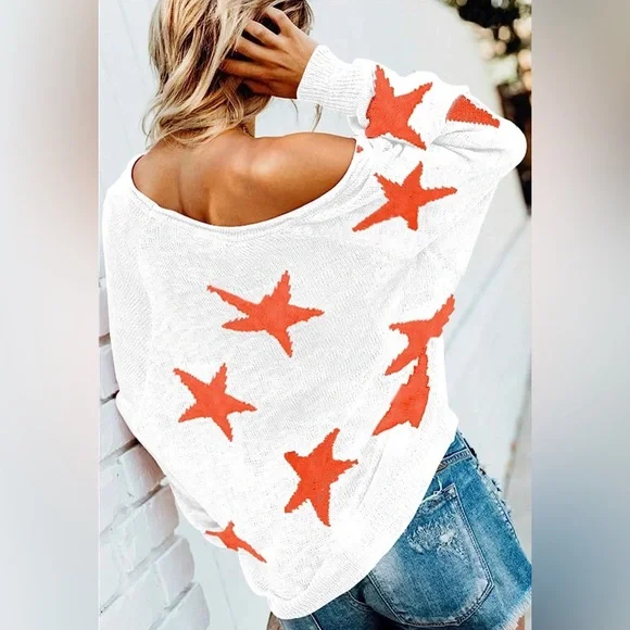 NWOT COCOLEGGINGS Scoop Neck Long Sleeve Star Pullover Sweater Tunic Tops - Picture 5 of 5